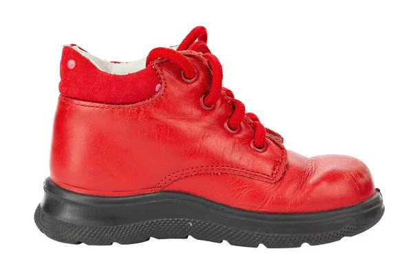 Sapatos Infantis Cor Vermelha Isolados Fundo Branco Sapatos Velhos Arquivo — Fotografia de Stock