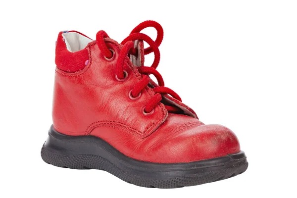 Zapatos Infantiles Color Rojo Aislados Sobre Fondo Blanco Zapatos Viejos — Foto de Stock