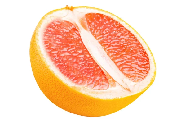 在白色背景上分离的有机柚子 成熟一半的粉红色柚子柑橘类水果 具有剪切路径的全场深度 — 图库照片