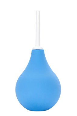 Medical pear rubber blue enema Isolated on white background. Enema for cleaning intestines and treating diseases of digestive system and cleaning body. File contains clipping path.