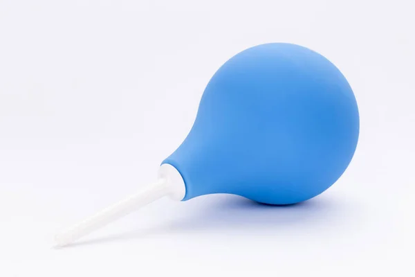 Medical Pear Rubber Blue Enema White Background Enema Cleaning Intestines — Fotografia de Stock