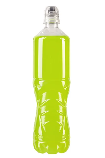 Plastic Bottle Light Green Drink Isolated White Background Energy Drink — Stok fotoğraf