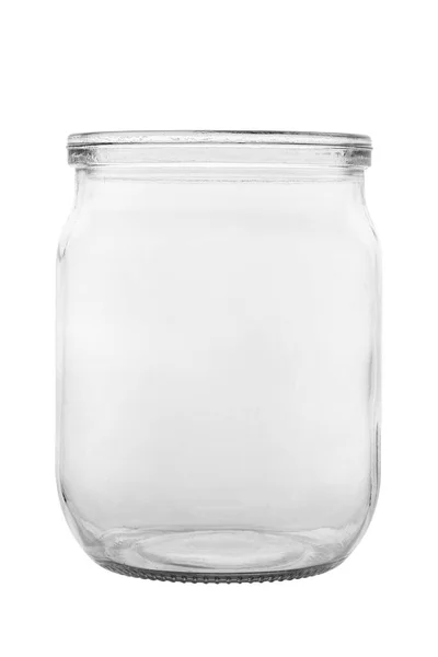 Open Empty Glass Jar Food Canned Food Isolated White Background — 스톡 사진