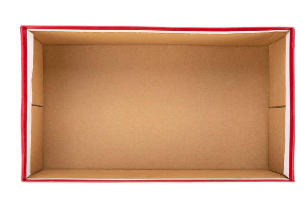 Відкрити Червону Картонну Коробку Готову Доставки Ізольовано Білому Тлі Файл — стокове фото