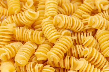 Makarna 'nın geçmişi. Fusilli spirale dokusu. Üst görünüm.