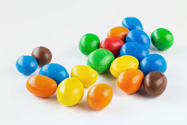 Colorful Chocolate Buttons White Background Chocolate Coated Peanuts — Foto de Stock