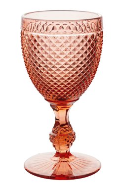 Stemware. Beautiful empty wine glass isolated on white background. Christmas coloured glass. The shape of the glass is reminiscent of old-fashioned textured dishes. File contains clipping path.