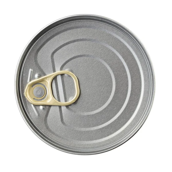 Top View Metal Tin Can Isolated White Background Healthy Eating — Stock Fotó