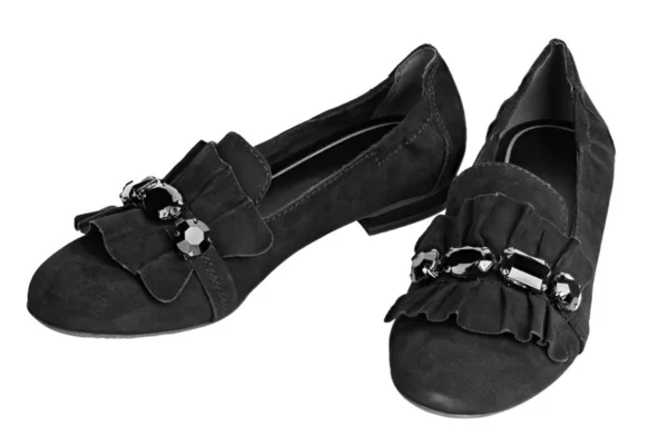 Chaussures Daim Pour Femmes Couleur Noire Sur Fond Blanc Chaussure — Photo