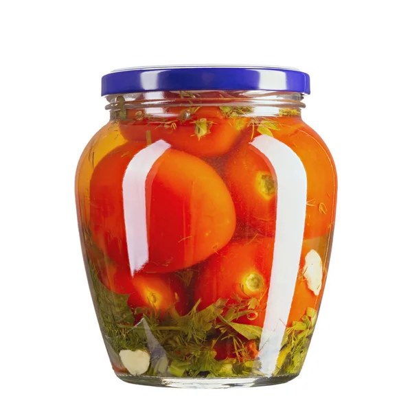 Jar Canned Tomato Isolated White Background Full Depth Field Marinated — Photo