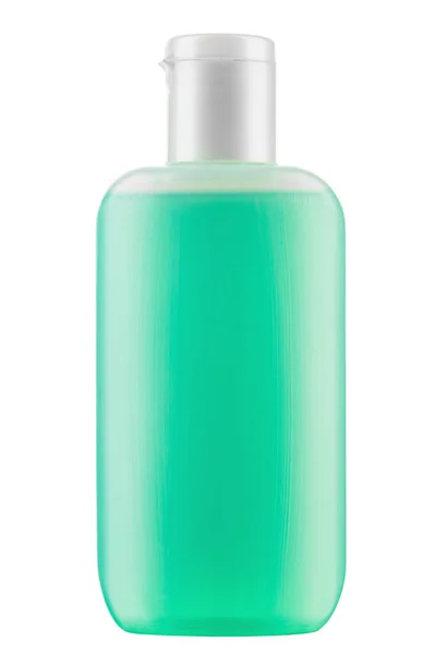 Bottiglia Cosmetica Colore Verde Isolato Sfondo Bianco Gel Liquido Antimicrobico — Foto Stock