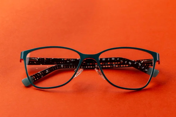Glasses Women Fashionable Sight Glass Beautiful Shape Orange Background — Stok fotoğraf