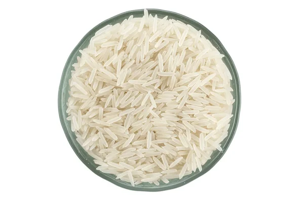 Roher Reis Einem Teller Isoliert Auf Weißem Hintergrund Platz Für — Stockfoto
