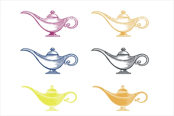 Aladdin Lamp Stock Illustration Arabic Genie Lamp Icon White Background — Stock Vector