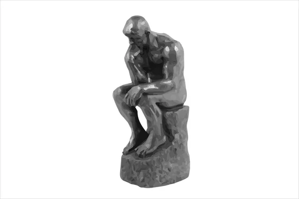 シンカー像のストックイラスト 人間の彫刻を考えるベクトル 岩の上に座っ裸の男性像を示し 思考や哲学を表すイメージとしてよく使用されます — ストックベクタ