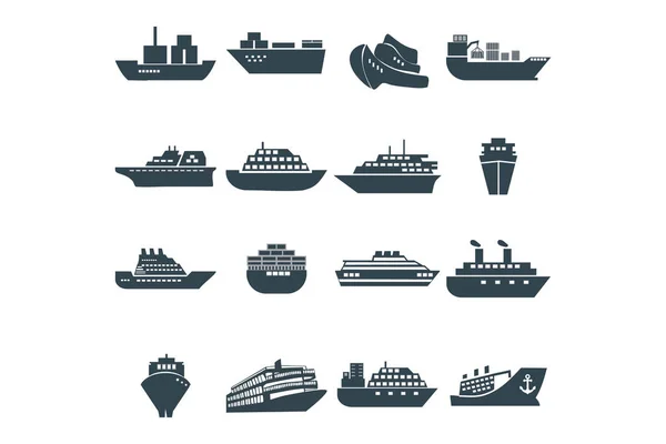 Tengeri Hajó Hajó Ikon Készlet Logisztikai Hajó Szállítás Szállítás Hajó — Stock Vector