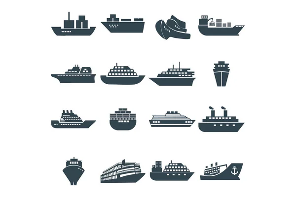 Zeeschip Boot Icon Set Logistic Schip Levering Transport Schip Pictogram — Stockvector