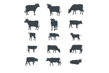 İnek farklı pozlarda vektör siluet hisse senedi çizimi