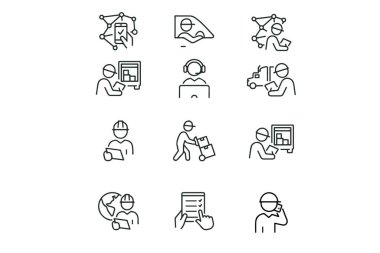  Lojistik personeli simgesi. Simge, bir organizasyonun lojistik biriminde çalışan işçiyle ilişkilidir.