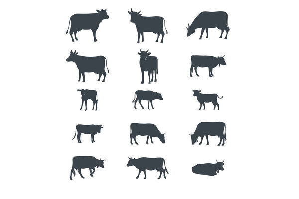 Корова в различных позах векторного силуэта