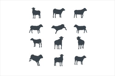 Farklı şekillerde koyun ya da kuzu, vektör siluet stok çizimi oluşturur