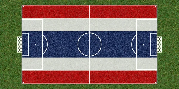 Vue Dessus Terrain Football Herbe Verte Avec Drapeau Thaïlande Fond — Photo