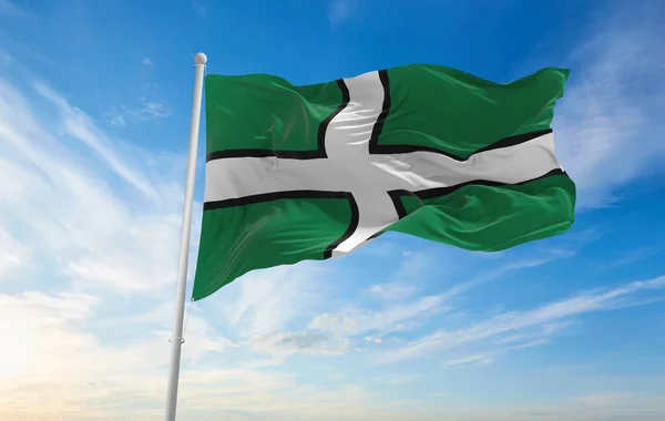 Flaga Hrabstwa Devon Wielka Brytania Zachmurzonym Tle Nieba Zachodzie Słońca — Zdjęcie stockowe