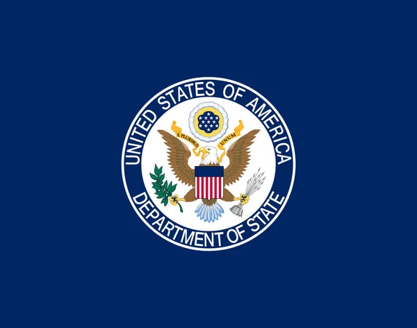 ベラルーシのミンスク 2021年5月 旗竿なしでアメリカ合衆国国務省の旗のトップビュー 平面設計 レイアウト 旗の背景 — ストック写真