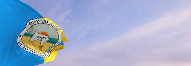 Scioto ilçesinin bayrağı, Ohio, ABD günbatımında bulutlu gökyüzü arka planı, panoramik manzara, Scioto, Ohio ile ilgili vatansever konsept ve geniş afiş için kopyalama alanı. 3d illüstrasyon