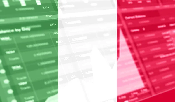 Σημαία Της Ιταλίας Και Ράβδος Γραφήματος Χρηματιστηρίου Κρυπτονόμισμα Αύξηση Αποθεμάτων — Φωτογραφία Αρχείου