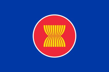 Minsk, Belarus - Mayıs 2021: Güneydoğu Asya Ulusları Birliği bayrağı, ASEAN mavi gökyüzünün arka planında bayrak direğinde dalgalanırken görülüyor. 3d illüstrasyon.