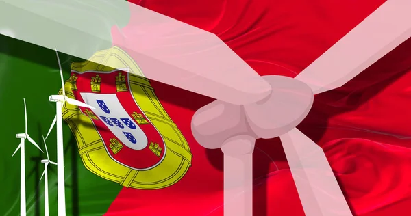 Ανεμογεννήτριες Στο Φόντο Της Σημαίας Της Πορτογαλίας Βιώσιμη Ανάπτυξη Ανανεώσιμες — Φωτογραφία Αρχείου