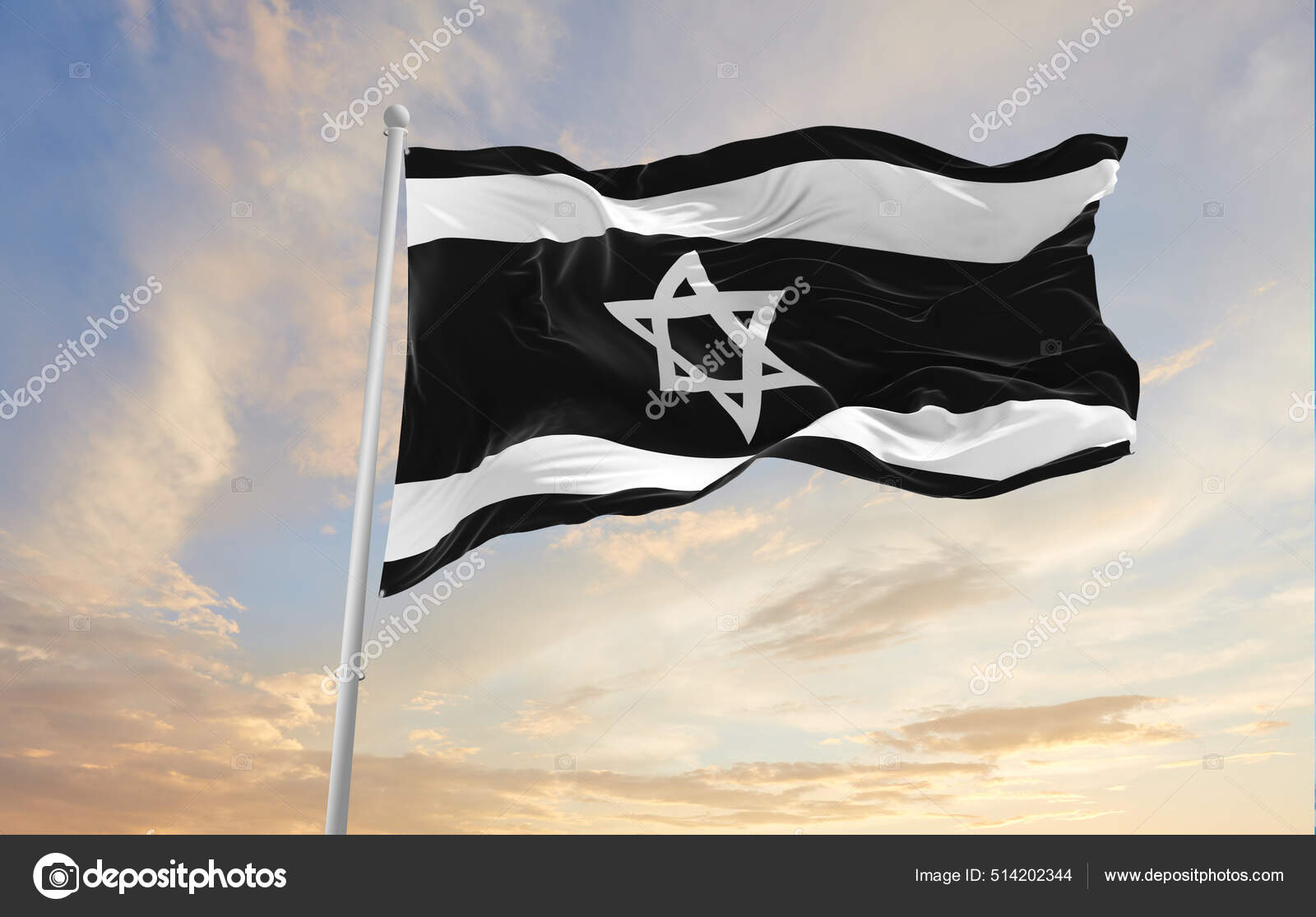 Black White Flags Israel Waving Wind Flagpoles Sky Sunset Clouds — Stock  Photo © Mermolenko #514202344, image size:1600x1115