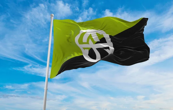 Zászló Geo Anarchista Felhős Háttér Naplemente Panorámás Kilátás Anarchizmus Szimbólum — Stock Fotó
