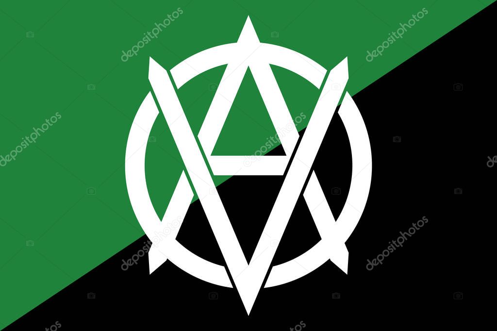 Top view of flag of Veganarchism, whiteVA. Anarchism symbol. no flagpole, Plane design, layout. Flag background