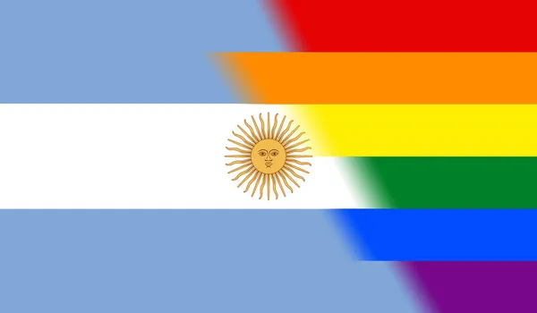 アルゼンチンの国旗のトップビュー 旗竿なし 平面設計 レイアウト フラグの背景 自由と愛の概念 プライド月 行動主義共同体自由 — ストック写真