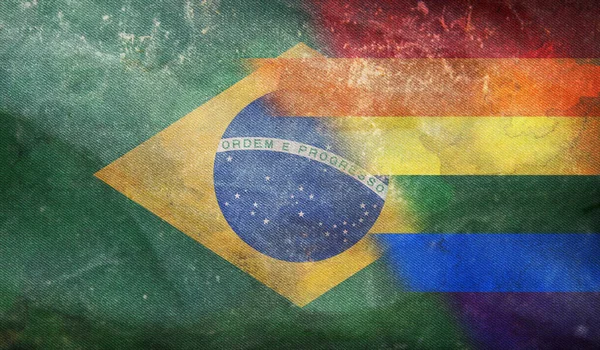 Top Pohled Národní Lgbt Retro Vlajku Brazílie Grunge Texturou Bez — Stock fotografie