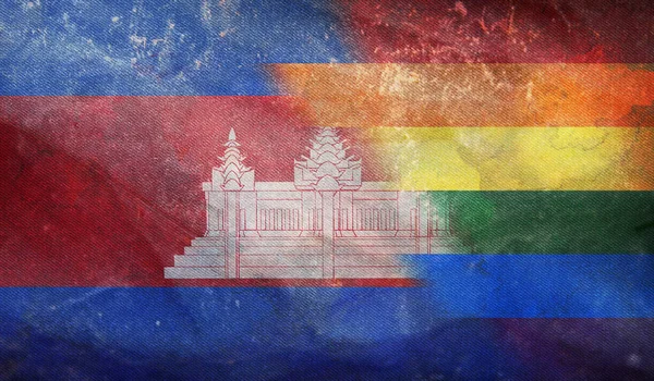 Vista Dall Alto Della Bandiera Nazionale Retrò Lgbt Della Cambogia — Foto Stock