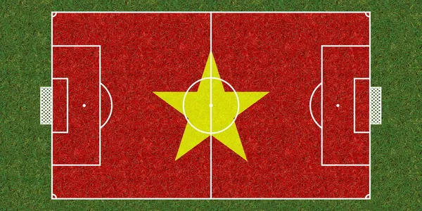 绿草足球场的顶部 挂满了越南国旗 足球背景 3D说明 — 图库照片