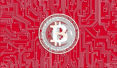 Tunus ve Bitcoin bayrağı, Entegre Devre Kurulu deseni. Bitcoin Stok Büyümesi. Kripto para birimi ve Engelleme Teknolojisi yatırımcıları için kavramsal görüntü.