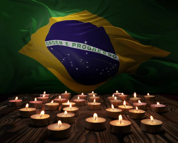 Smuteční Svíčky Hořící Brazilské Národní Vlajce Pozadí Památný Víkend Den — Stock fotografie