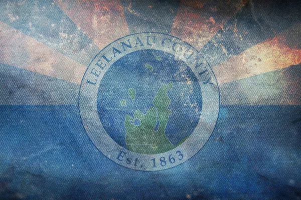 Top Kilátás Retro Megye Leelanau Michigan Zászló Grunge Textúra Usa — Stock Fotó