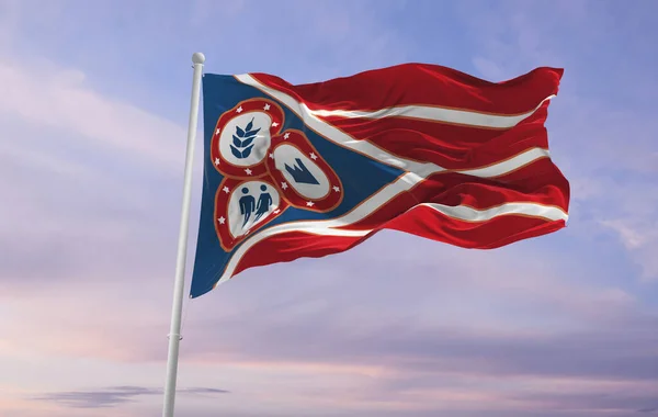 Zászló Megye Hancock Ohio Usa Felhős Égbolt Háttér Naplemente Panoráma — Stock Fotó