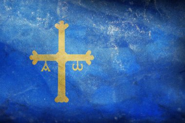 İspanya 'nın eski Asturias bayrağının grunge desenli üst görüntüsü. İspanyol seyahati ve vatanseverlik kavramı. Bayrak direği yok. Uçak tasarımı, tasarım. Bayrak arkaplanı