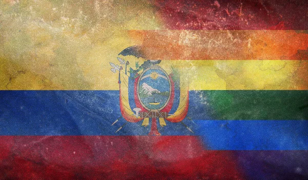 Top View National Lgbt Retro Flag Ecuador Grunge Texture Flagpole — Stock Photo, Image