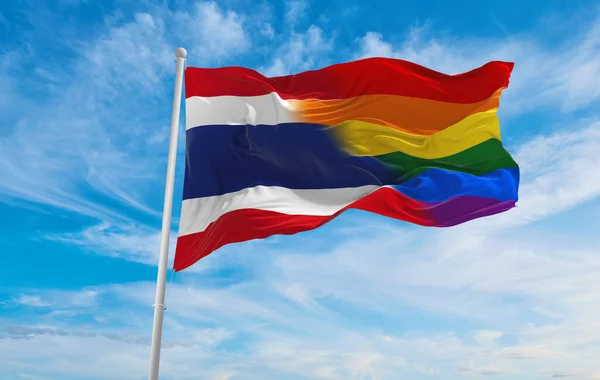 Nationella Lgbt Flagga Thailand Flagga Vinka Vinden Molnig Himmel Frihet — Stockfoto