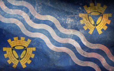 Merseyside ilçesinin bayrak direği olmayan eski bayrağının üst görüntüsü. Uçak tasarımı, tasarım. Bayrak arkaplanı