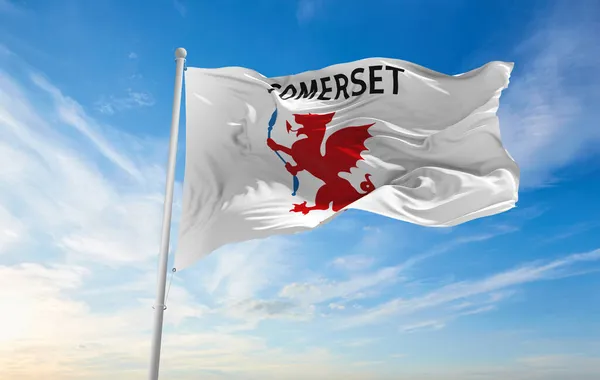 Bandeira Condado Somerset Unofficial Reino Unido Fundo Céu Nublado Pôr — Fotografia de Stock