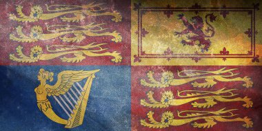 Birleşik Krallık Kraliyet Standardı 'nın retro bayrağının üst görüntüsü. Büyük Britanya Birleşik Krallığı 'nın İngiliz bayrağı. Bayrak direği yok, uçak tasarımı, tasarım. Bayrak arkaplanı