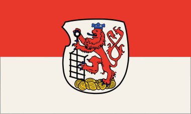 Wuppertal bayrağının üst görüntüsü. Almanya Federal Cumhuriyeti. Bayrak direği yok. Uçak tasarımı, düzen, bayrak arkaplanı